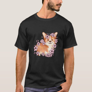 Camiseta Corgi e corgi com sakura e flor de cerejeira 1