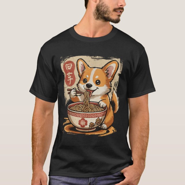 Camiseta Corgi Eating Ramen (Frente)