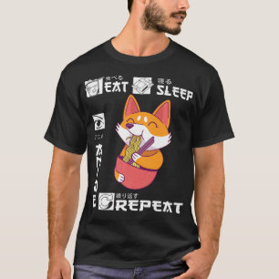 Camiseta Corgi Eating Ramen Japanese Kawaii Eat Sleep Anime