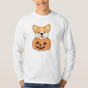 Camiseta Corgi Em Cachorros De Abóbora Feliz Halloween