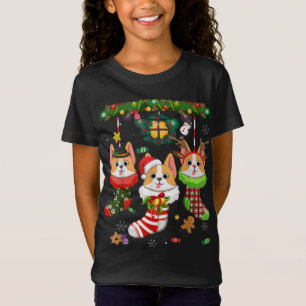 Camiseta Corgi Em Meias Natal Santa Hat Xmas Light Dog