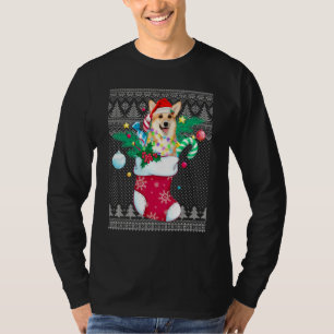 Camiseta Corgi Em Sock Funny Christmas Ugly Pajama Xmas San