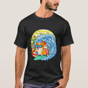 Camiseta Corgi Engraçado Cachorro Surfando Surfista Havaí P