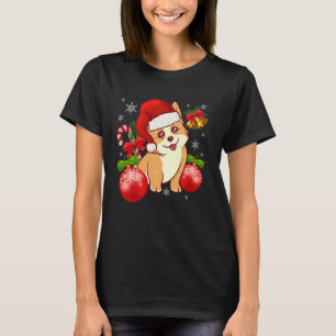 Camiseta Corgi Engraçado Chapéu de Papai Noel Luz de Natal