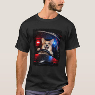 Camiseta Corgi Engraçado Dirigindo Carro da Polícia Oficial