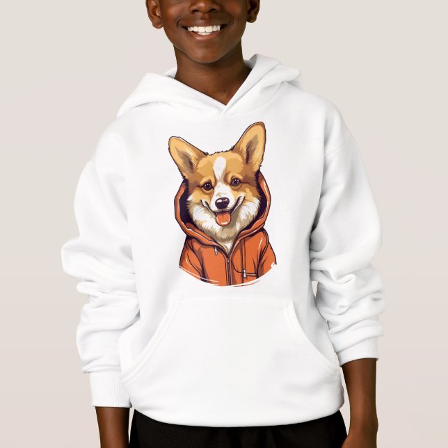 Camiseta Corgi Engraçado Vestindo Moletom (Frente)