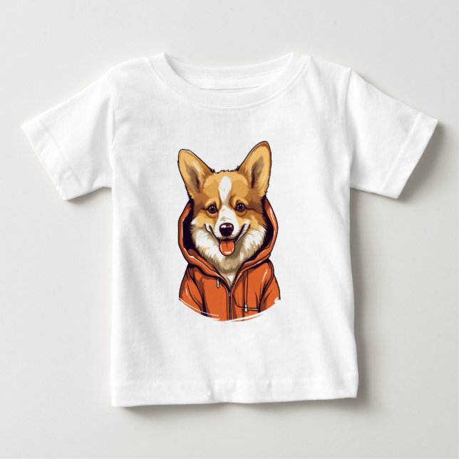 Camiseta Corgi Engraçado Vestindo Moletom (Frente)