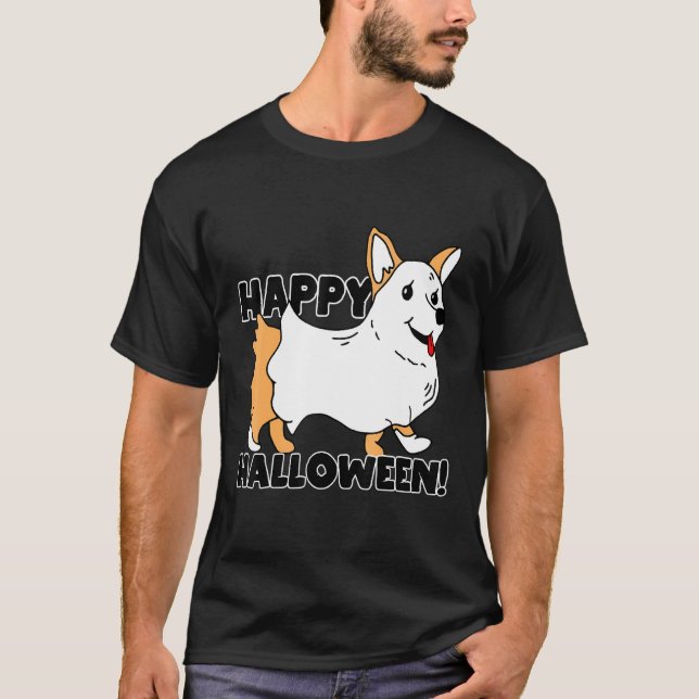 Camiseta Corgi Fantasma de Halloween Fofo (Frente)