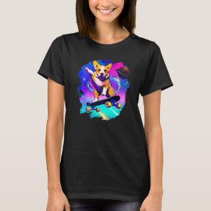 Camiseta Corgi fazendo skate no espaço sideral retrô vintag