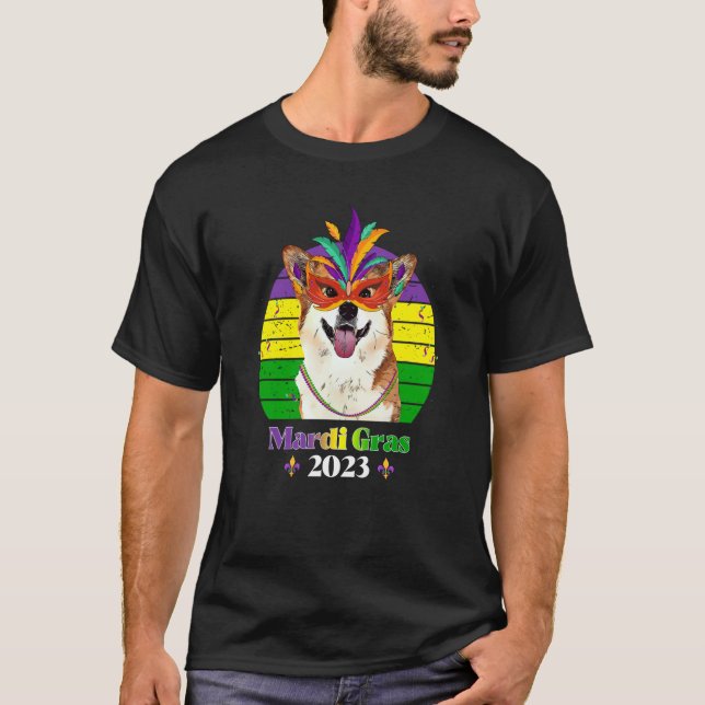 Camiseta Corgi Festa Cachorro Mardi Gras 2023 (Frente)