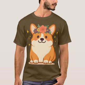 Camiseta Corgi Fofo com Coroa de Flores