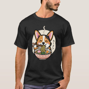 Camiseta Corgi Fofo Comendo Macarrão Ramen Comida Japonesa