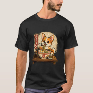 Camiseta Corgi Fofo Comendo Ramen Desenho Engraçado de Cach
