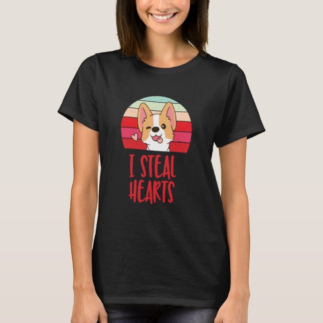Camiseta corgi fofo eu roubo corações (Frente)