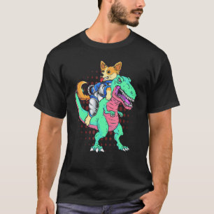 Camiseta Corgi Futurista Montando T Rex Cães Inteligentes C