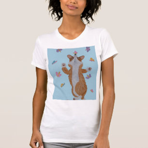 Camiseta Corgi galês dançando com borboletas