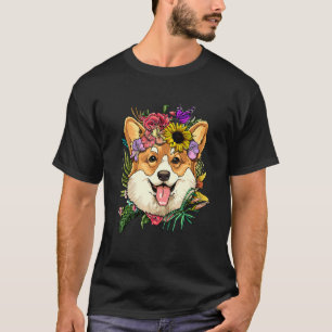 Camiseta Corgi Galês de Pembroke Floral Botânico Planta Flo