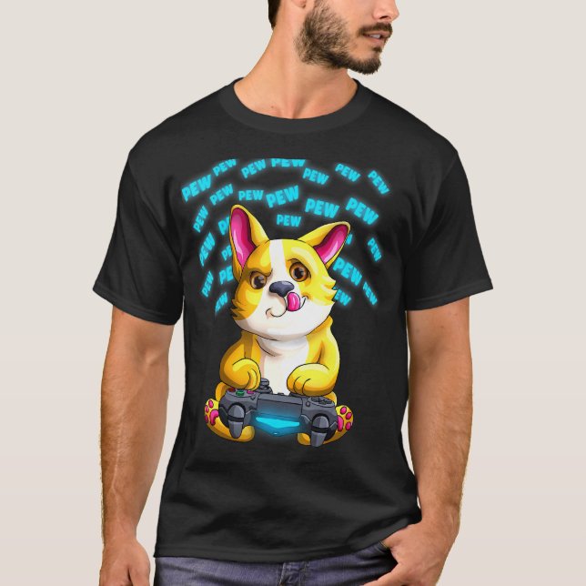 Camiseta Corgi Gamer Pew Galês Pewpewpew Vídeo Jogos (Frente)