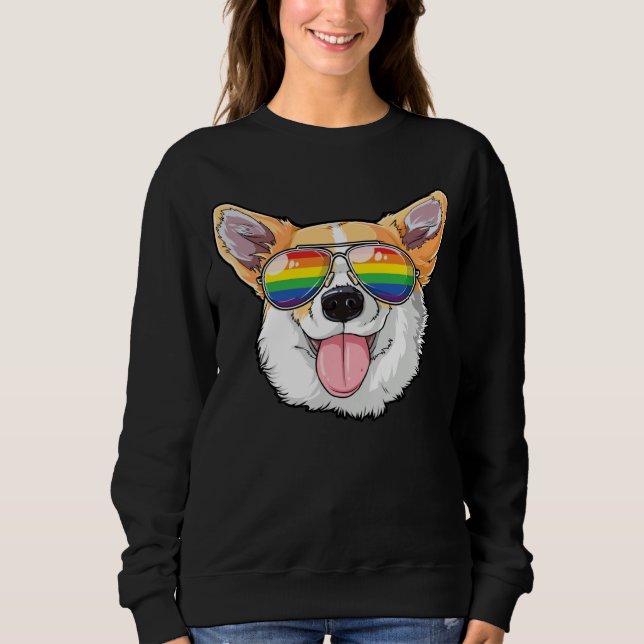 Camiseta Corgi Gay Pride LGBT Rainbow Flag Sunglasses LGBTQ (Frente)