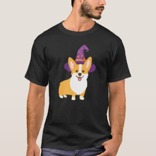 Camiseta Corgi Halloween Cachorro Fofo Com Chapéu De Bruxa