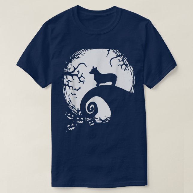 Camiseta Corgi Halloween Sob A Lua, Brincadeira De Cachorro (Frente do Design)