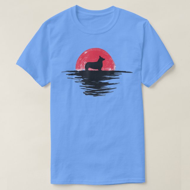 Camiseta Corgi Japonês Sunset Retro Cog Red (Frente do Design)