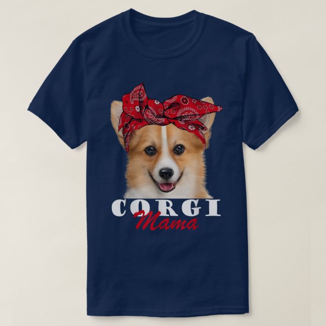 Camiseta Corgi Mama Cute Corgi Dog Bandana (Frente do Design)
