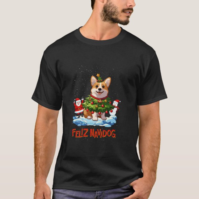 Camiseta Corgi Merry Christmas Tree Lights Dog X Mas Dogs L (Frente)
