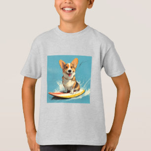 Camiseta Corgi montado em prancha de surfe