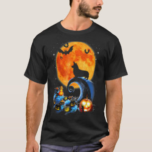 Camiseta Corgi Moon Pumpkin Halloween Cão