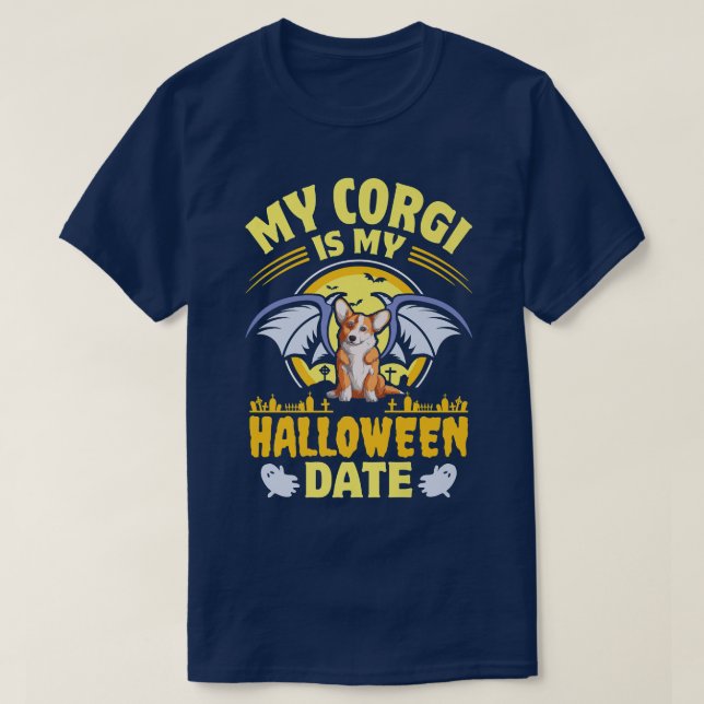 Camiseta Corgi My Halloween Date Pumpkin Dog Owner Pet Anim (Frente do Design)