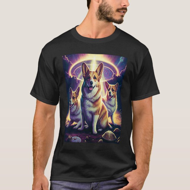 Camiseta Corgi No Espaço Com Donuts Fofos Corgi Meninos Men (Frente)