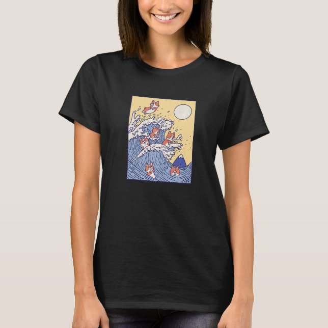 Camiseta Corgi Onda Cachorro Pet Mar Oceano (Frente)
