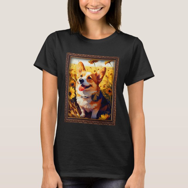Camiseta Corgi Painting Sunflower Flower Mom Women Floral   (Frente)