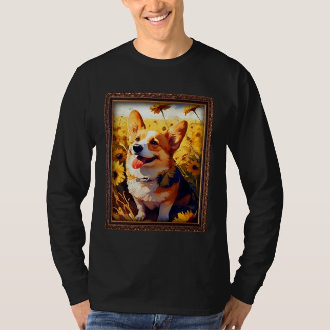 Camiseta Corgi Painting Sunflower Flower Mom Women Floral   (Frente)