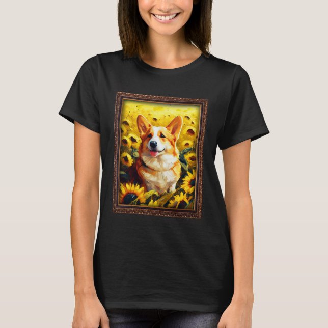 Camiseta Corgi Painting Sunflower Flower Mom Women Floral   (Frente)