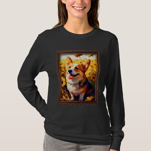 Camiseta Corgi Painting Sunflower Flower Mom Women Floral   (Frente)