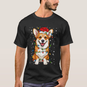 Camiseta Corgi Papai Noel Árvore de Natal Luzes Xmas Pijama