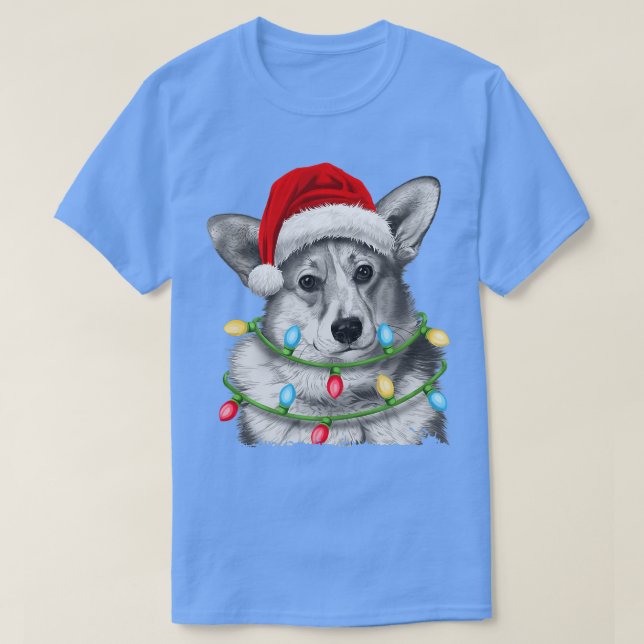 Camiseta Corgi Papais noeis Árvore de Natal Luzes de Natal  (Frente do Design)