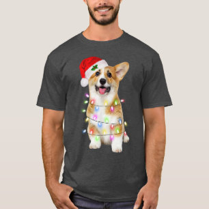 Camiseta Corgi Papais noeis Árvore de Natal Luzes Xmas Meni