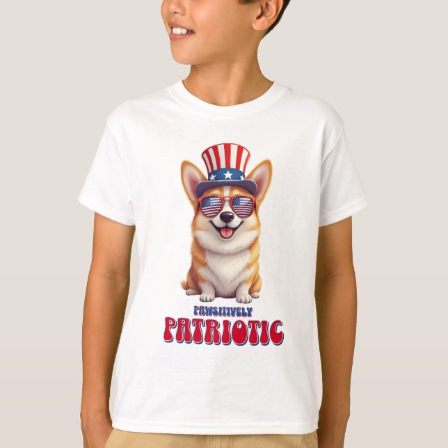Camiseta Corgi Patriótico - Pawsitivamente Patriótico (Frente)