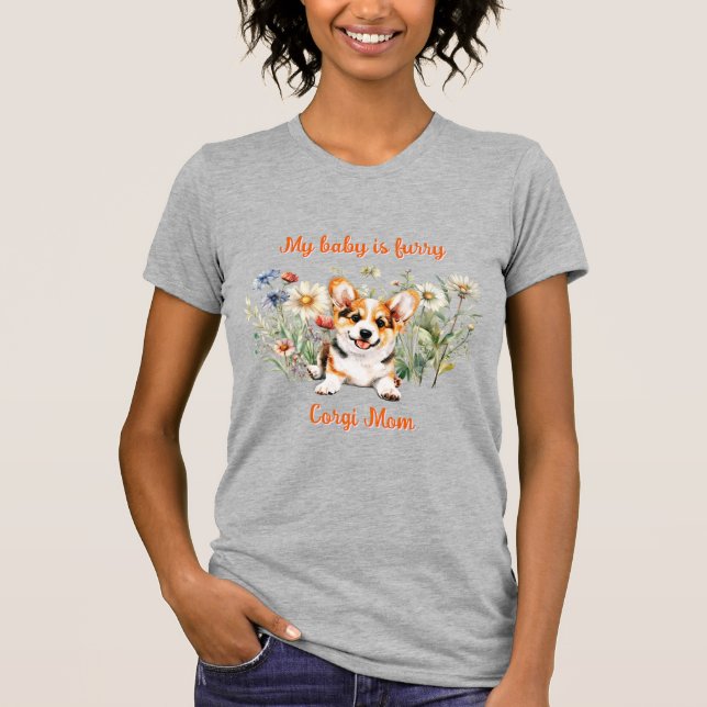 Camiseta Corgi Puppy em Palavras Personalizadas de Flores S (Frente)