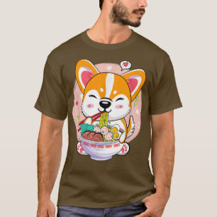 Camiseta Corgi Ramen Japonês Noodles Cute Kawaii Anime Gir