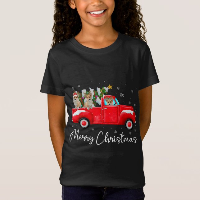 Camiseta Corgi Red Truck Natal Santa Hat Xmas (Frente)
