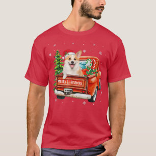 Camiseta Corgi Ride Red Truck Cachorro de Natal
