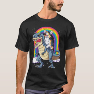 Camiseta Corgi Riding Dinosaur T rex Boys Raparigas Rainbow