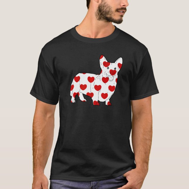 Camiseta Corgi Romântico com Impressão de Corações Vermelho (Frente)