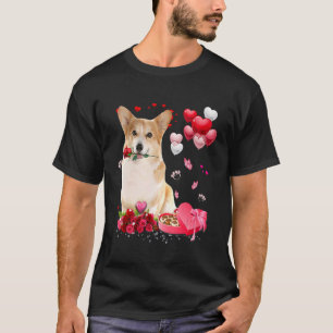 Camiseta Corgi Rosa Coração Feliz Dia dos Namorados Mãe de