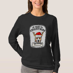 Camiseta Corgi Santa Hat Reindeer Lights Feliz Chr