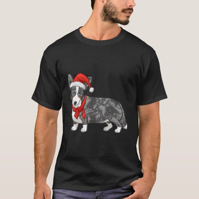 Camiseta Corgi Santa Hat, Um Merle Azul E Bonito, (Frente)